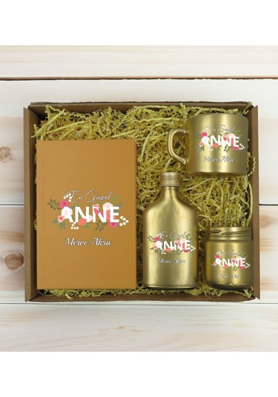 Bk Gift Kişiye Özel İsimli Dtf Anne Temalı Gold Defter & Kahve Fincanı & Kolonya & Mum Hediye Seti-1, Anneye Hediye, Anneler Günü Hediyesi Kobitmeyenc