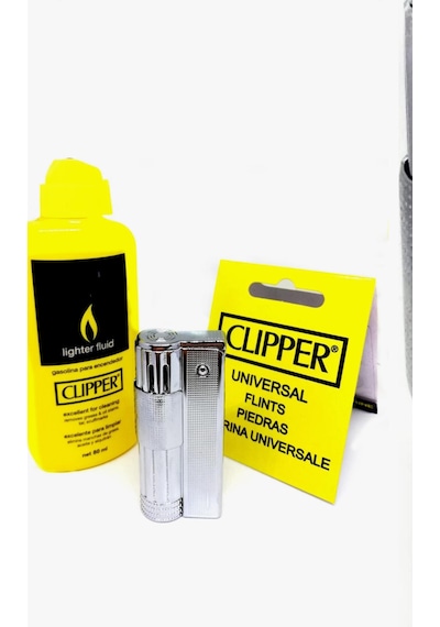 Rüzgar Korumalı Benzinli Metal Muhtar Çakmağı Benzini Ve Taşı Süper Set Gümüş