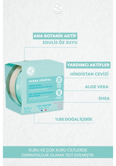Yves Rocher Çok Kuru Cilt, Aloe Vera&üre&shea, Yoğun Krem-hydra Vegetal Bitkisel Nemlendirici Bakım-50ml