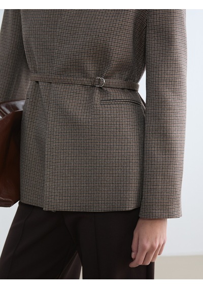 Lcw Studıo Kahverengi Kemerli Ekose Kadın Blazer Ceket