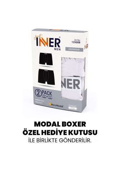 Just Inner Erkek 2 Li Modal Boxer Logo Lastikli Kutulu Günlük Rahat Kesim 135008 Beyaz