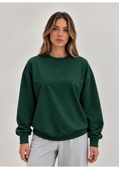 Kadın Şardonsuz İki İplik Sweatshirt Yeşil