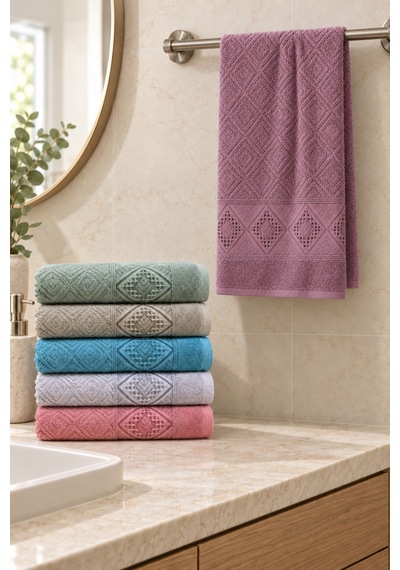 Elmas Motifli Renkli El Yüz Havlusu 50x90 Cm 6 Lı Set %100 Pamuk - Çok Renkli