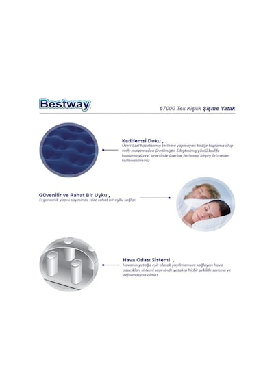 Bestway 67000 Tek Kişilik Şişme Yatak + Pompa 185x76x22 Cm Lacivert