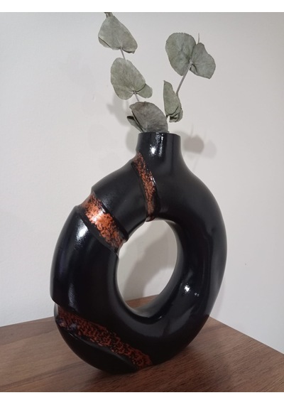 Eclipse Donut Vazo - Siyah Bakır - Minimalist Halka Form Bronz - Siyah