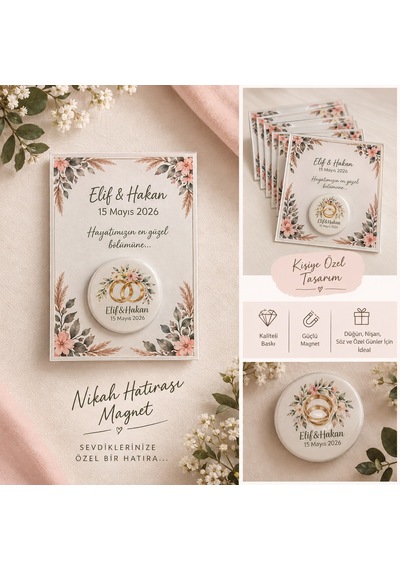 10 Adet Nikah Nişan Söz Hediyeliği Açacak Magnet Çok Renkli