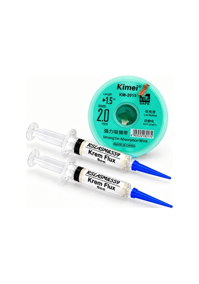 Elektronikci Kimei Km-2015 2,0mm Lehim Sökme Teli Krem 5cc 2 Li Flux Seti Tk23