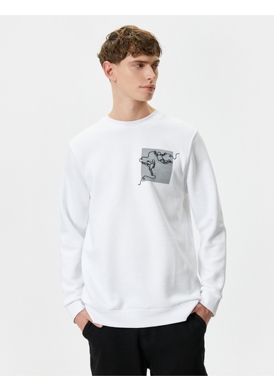 Koton Bisiklet Yaka Sweatshirt Soyut Baskılı Uzun Kollu Ribanalı Beyaz 4wam70426mk Beyaz