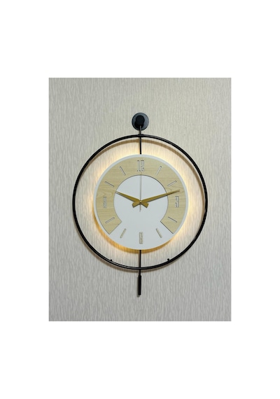 Pey Aksesuar 50x70 Cm Metal Ahşap Ve Işığın Muhteşem Uyumu Duvar Saati Dekoratif Ahşap-m54-siyah-beyaz-akça-akça