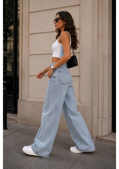 Cedy Denim Cedy Denım Açık Mavi Yüksek Bel Baggy Jean Pantolon E7010
