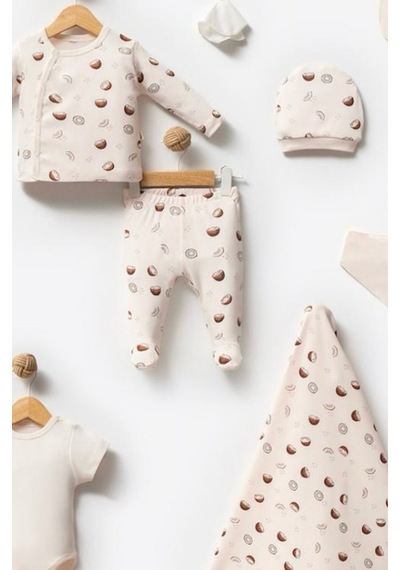 By Bubbles Unisex Desenli 10'lu Hastane Çıkış Seti Ekru Hindistan Cevizi