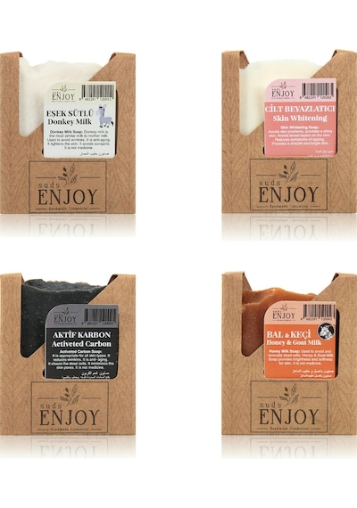 Suds Enjoy Doğal Eşek Sütü + Cilt Beyazlatıcı + Aktif Karbon + Bal ve Keçi Sütü Sabun 100 G