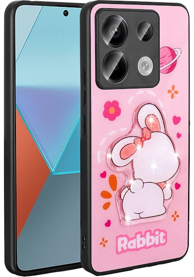 Goocamp Redmi Note 13 Pro 5g Kılıf Parlayan Kabartmalı İkonik Figürlü Amas Silikon K Pembe