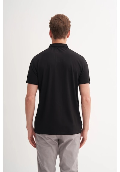 Slim Fit Polo Yaka Likralı Rahat Düz Örme Tişört 4008 Siyah