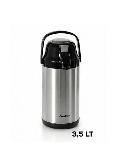 Cooker 2008-1 Çift Kat Paslanmaz Çelik Termos Çay Termosu Su Termosu 3,5lt Siyah Siyah