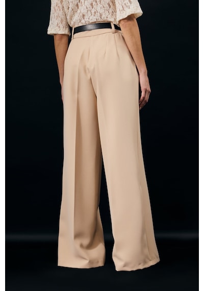 Sateen Kemer Detaylı Pantolon - Bej-137346