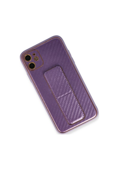 İphone 12 Kılıf Coco Karbon Standlı Kapak - Mor
