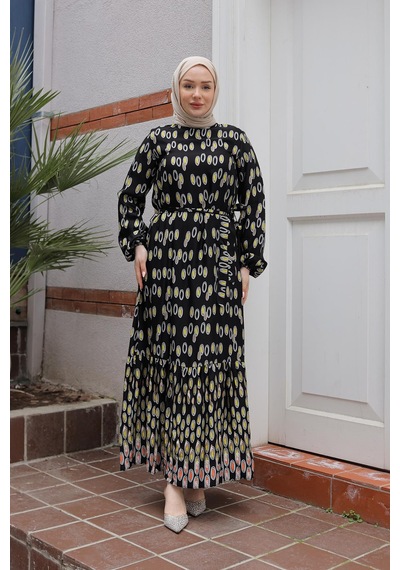 Armine Trend Desenli Elbise-siyah 25yt928 Siyah