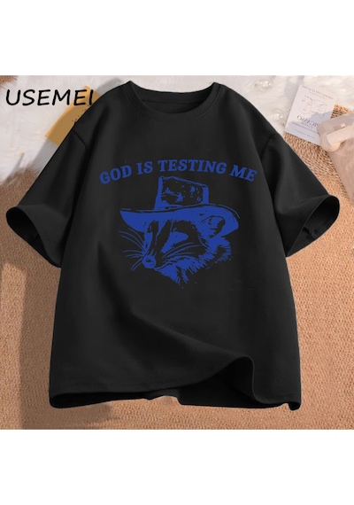 Flood Of Style Tanrı Beni Test Ediyor Ve Ben % Erkek Tişörtü Komik Pamuk İğneleme Giyim Meme Grafik Tee Kısa Siyah