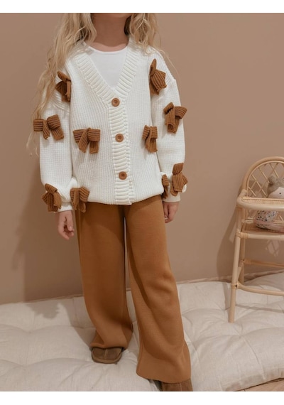Miniko Kids Kız Çocuk Bayramlık Fiyonk Modelli Triko 2li Takım Kahverengi