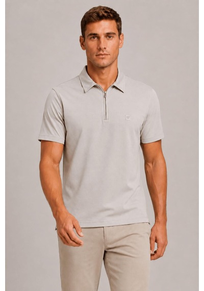 Alexander Gardi Teknik Kumaş Fermuarlı Polo T-shirt Vizon