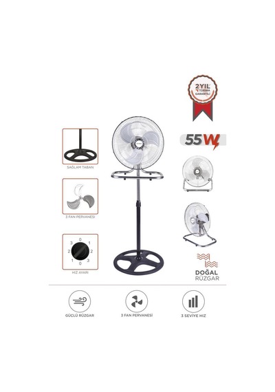 Torima Sf-03 Gümüş Ayarlanabilir 18'' İnc Ayaklı 55w 3 Kademe 3 Pervaneli Vantilatör Fan