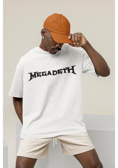 Müzik Grubu Megadeth Baskılı Unisex Oversize Rock Metal Tişört Beyaz