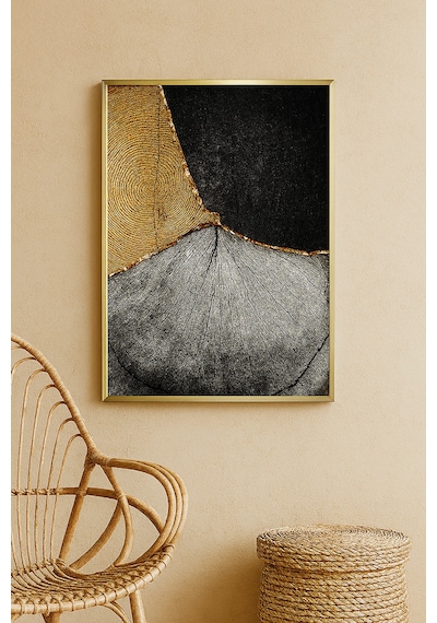 Doğanın Üç Ruhu - Gerçek Cama Baskı Gold Alüminyum Metal Çerçeveli Tekli Modern Tablo