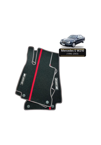 Oto Halı Paspas Seti Mercedes E Serisi W210 1996 2003 Uyumlu - Siyah Kırmızı Şeritli