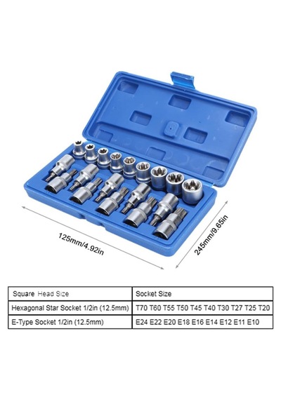 19 Parça Torx Ve E-lokma Takımı Profesyonel Yıldız E-torx Ve Bits Lokma Seti