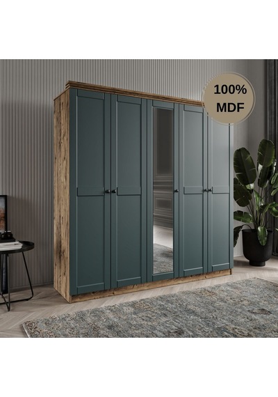 Dali 5 Kapılı Mdf Country Gardırop Yeşil