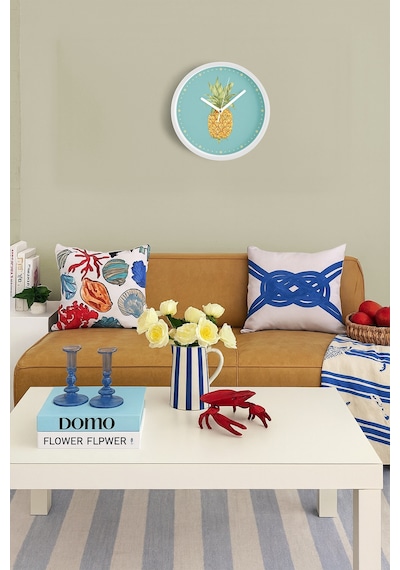 Ananas Tasarımı Mutfak Duvar Saati - 42cm - Önü Camlı Beyaz Kasa - Sessiz Mekanizma-jh0537 Beyaz