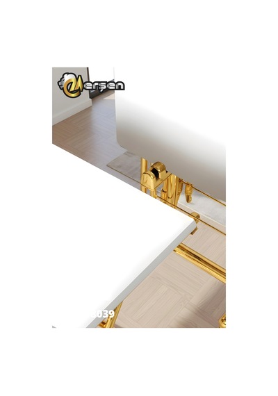 Eranş Serisi 4'lü Katlanır Mdf Mebran Ahşap Çanta Zigon Sehpa Gold Ayak Beyaz Desen Gold Ayak