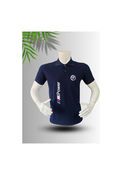 Frooy Bmw M Power Baskılı Polo Yaka Pamuklu T-shirt Lacivert