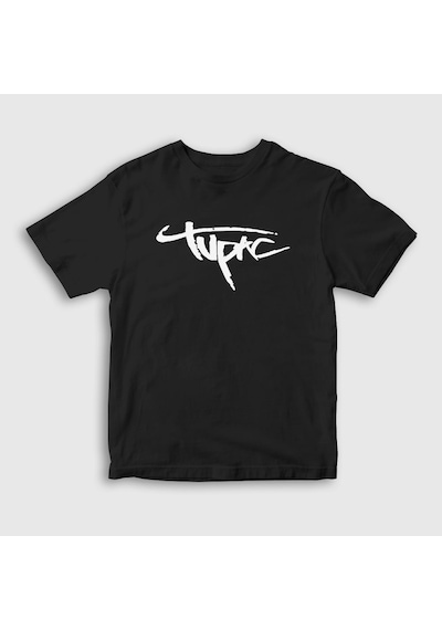 Presmono Unisex Çocuk Logo Tupac Shakur T-shirt Siyah