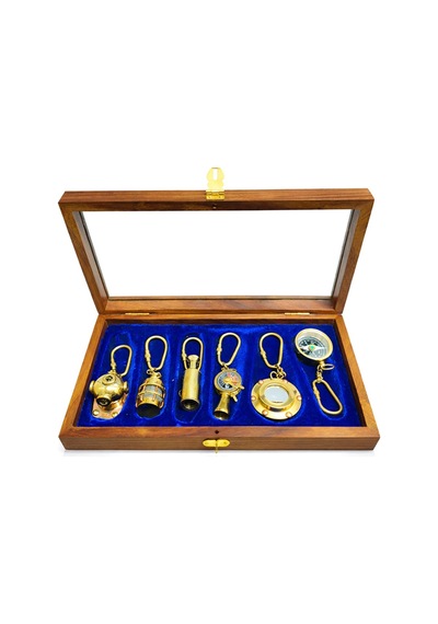 Ahşap Kutulu Denizci Temalı Pirinç Anahtarlık Seti Key-0285 923846712