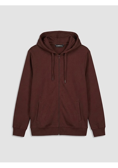 Lcwaıkıkı Classic Bordo Kapüşonlu Erkek Fermuarlı Sweatshirt