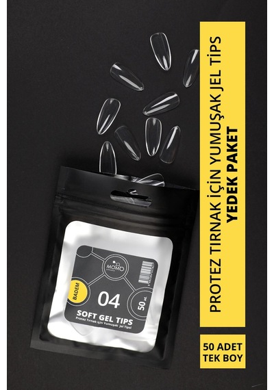 Momo Professional Soft Gel Tips Badem No:04 Tek Boy 50 Li Yedek Paket