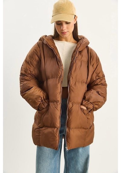 Shade Kadın Kapüşonlu Oversize Yarasa Kol Şişme Mont 60283686 - Kahverengi