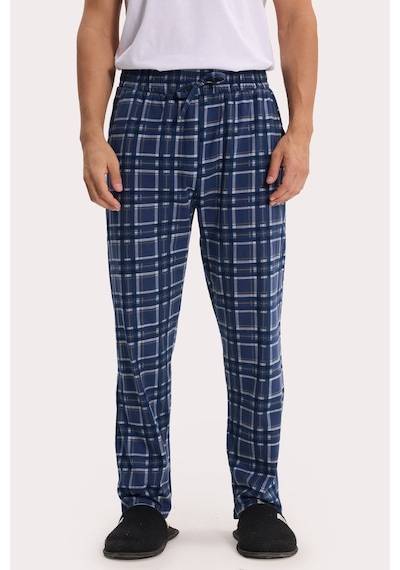 Tudors Erkek Standart Fit Normal Kesim Pamuklu Kareli Beli Bağcıklı Cepli Lacivert Pijama Altı-51261