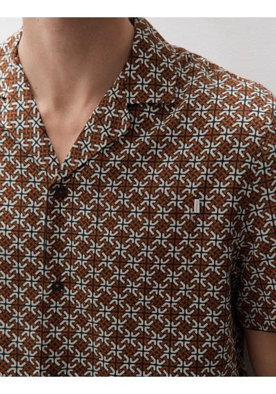 Marks & Spencer Pamuk Karışımlı Geometrik Desenli Pijama Üstü Kahverengi
