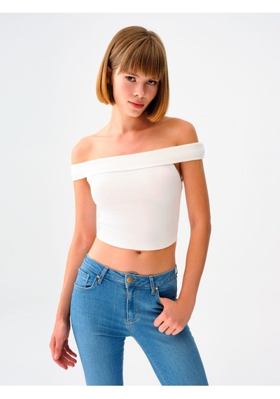 LOFT Crop Kadın Tshirt K.kol Lf2038361 Q1.v1 Beyaz