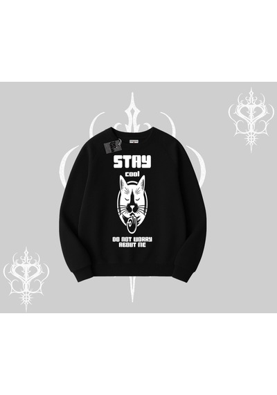 Startmore Catronaut Kedi Baskılı Kapşonlu Crop Sweatshirt Beyaz