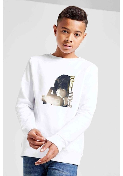 Tshirthane Anime Death Note Baskılı Unisex Çocuk Beyaz Sweatshirt (534756803) Beyaz
