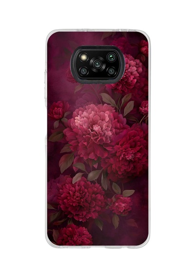 Poco X3-x3 Pro-nfc Uyumlu Vişne Renk Vintage Çiçek Desenli Baskılı Silikon Kılıf