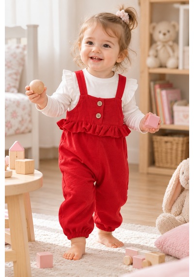 Babyhola Kız Bebek Çocuk Salopet Badi Takım 2338 Kırmızı