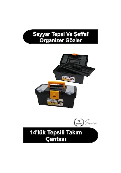 Takımçantası 14'lük 33 Cm Takım Çantası Seyyar Tepsili Organizerli Hırdavat Kutusu Dayanıklı Sert P