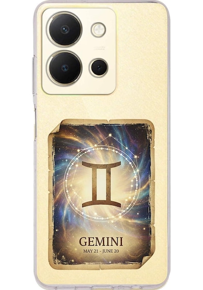 Vivo Y36 İle Uyumlu Burç Kartları İkizler Tasarımlı Şeffaf Silikon Kılıf Şeffaf