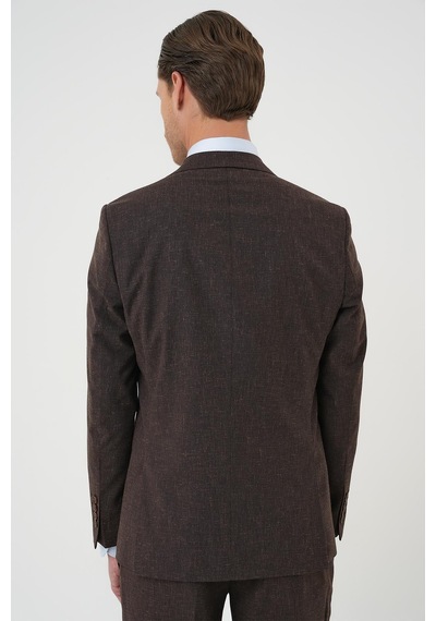 Efor Slim Fit Çift Yırtmaç Keten Karışımlı Yelekli Klasik Kahve Takım Elbise Tk 914 Kahverengi Efor Slim Fit Çift Yırtmaç Keten Karışımlı Yelekli Klasik Kahve Takım Elbise Tk 914 Kahverengi