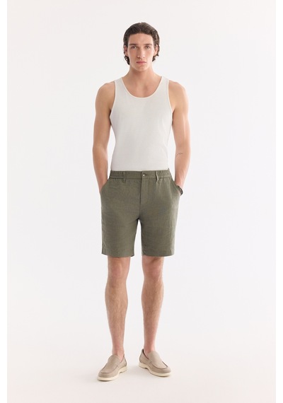 Avva Erkek Haki Beli Lastikli %100 Keten Relaxed Fit Şort B003732